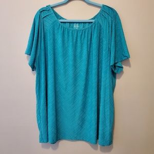 Croft & Barrow 3X Teal Blue/Green Flutter Slv Top
